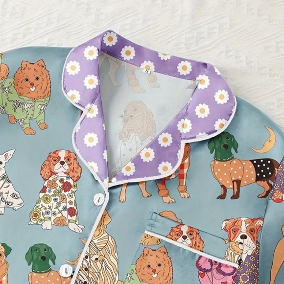 BOUTIQUE HIPPEE HARVEST SATIN DOG PRINT PAJAMA SET - Picture 5 of 6